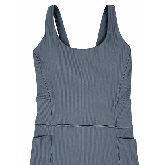 Athleta Salutation Rib Bike Suit Granite Blue Medium Yoga Workout Gym Athletic - Picture 7 of 14